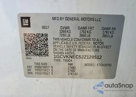 2018 Chevrolet Silverado K1500 из США, поврежденный, VIN 1GCVKNEC5JZ129512